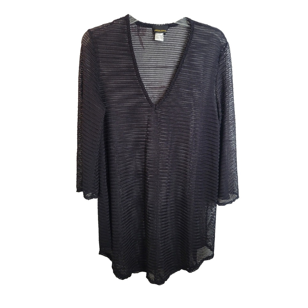 Jordan Taylor Swim Cover Up Crochet Mesh V-Neck Beach Tunic Black Womens Size L